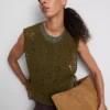 Camiseta sin mangas de crochet con lazo lateral