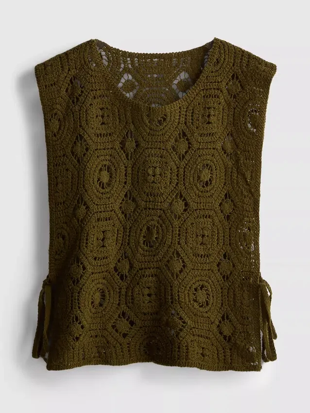 Camiseta sin mangas de crochet con lazo lateral