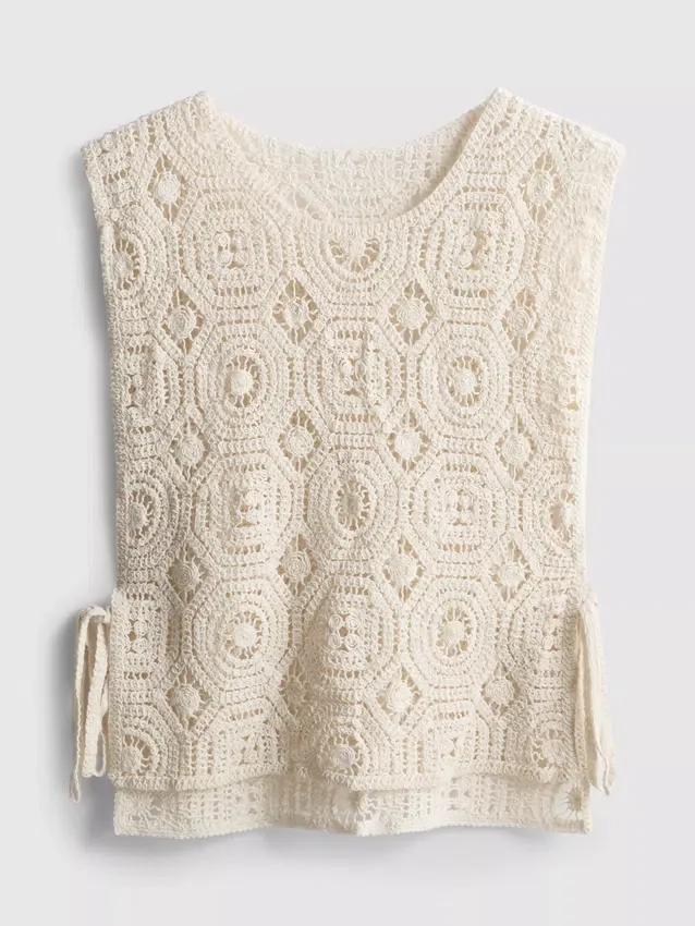 Camiseta sin mangas de crochet con lazo lateral