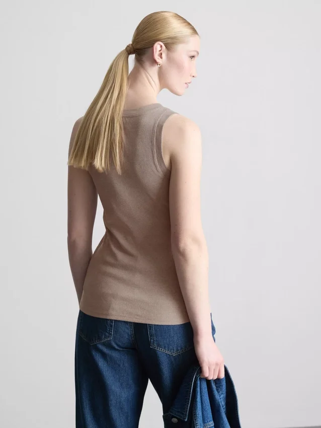 Camiseta sin mangas de mezcla de algodón acanalada