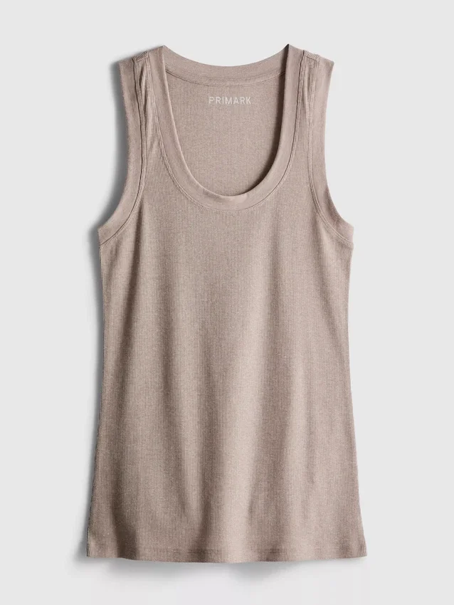 Camiseta sin mangas de mezcla de algodón acanalada