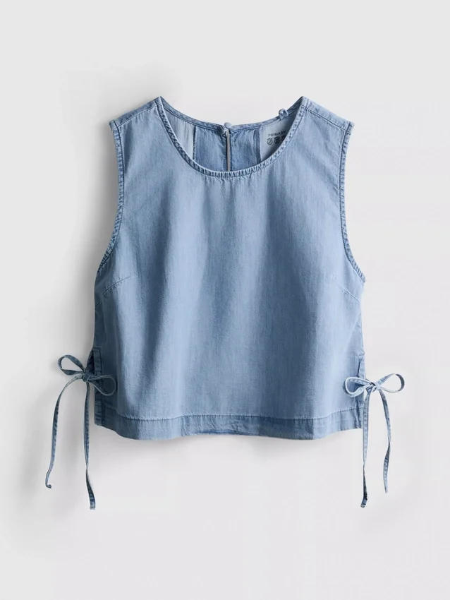Camiseta sin mangas de mezclilla de algodón con lazos a los lados