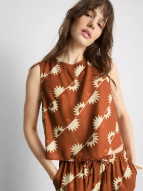 Camiseta sin mangas estampada de mezcla de algodón