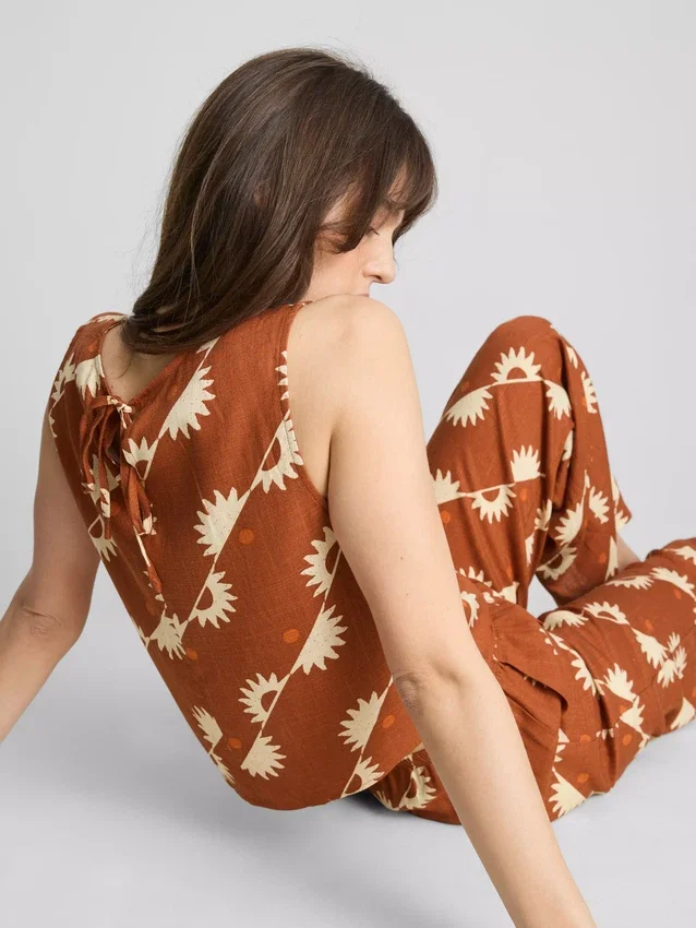 Camiseta sin mangas estampada de mezcla de algodón