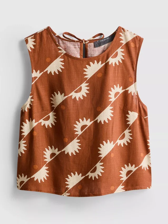 Camiseta sin mangas estampada de mezcla de algodón