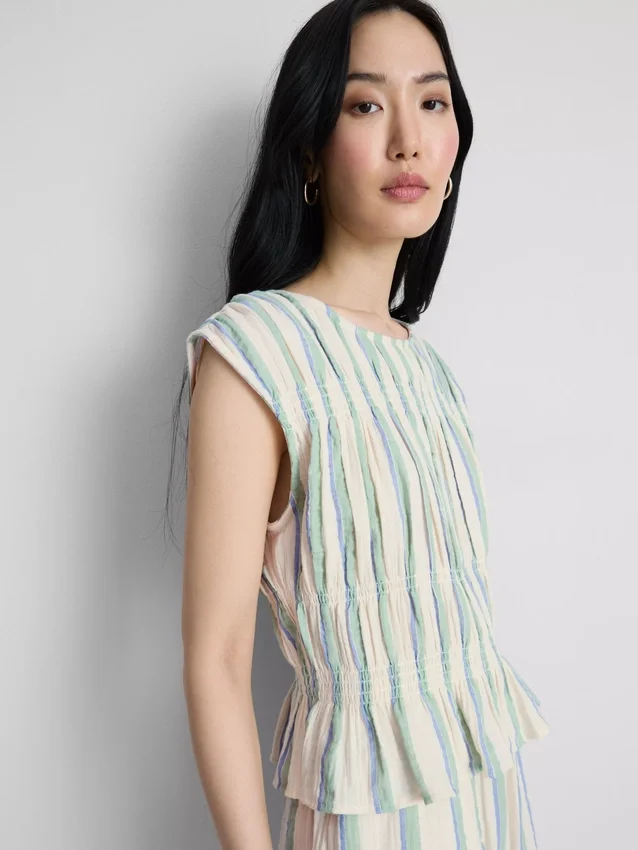 Camiseta sin mangas fruncida de algodón