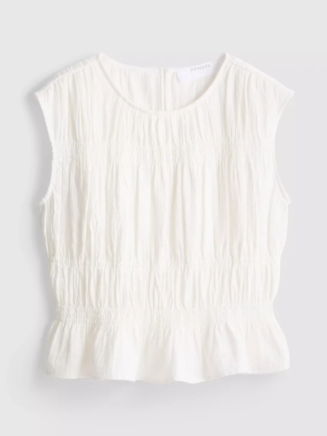 Camiseta sin mangas fruncida de algodón