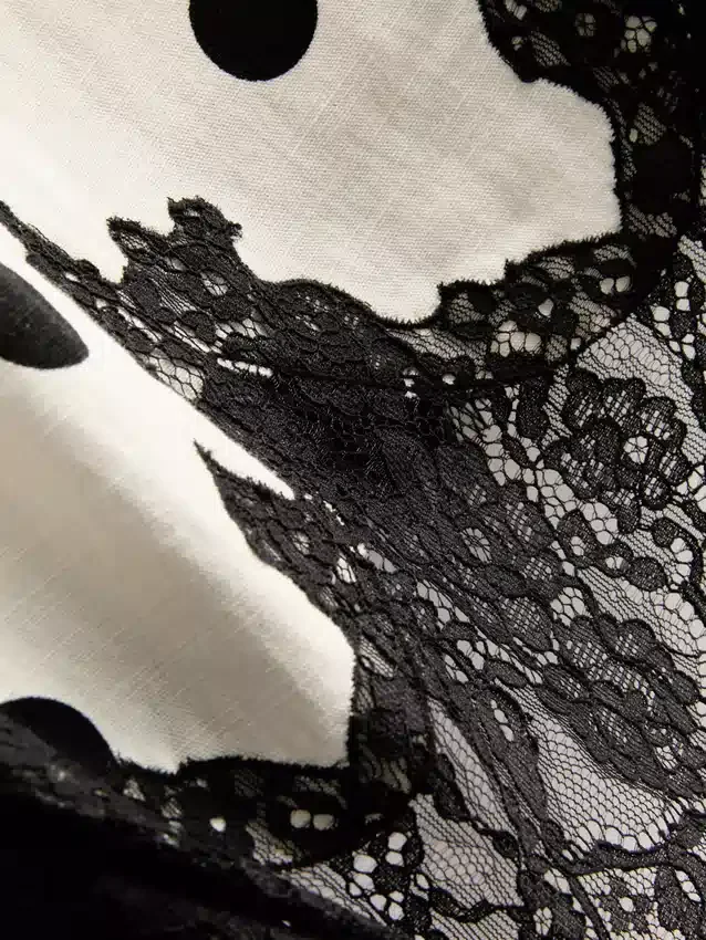 Camiseta sin mangas larga de encaje en mezcla de algodón
