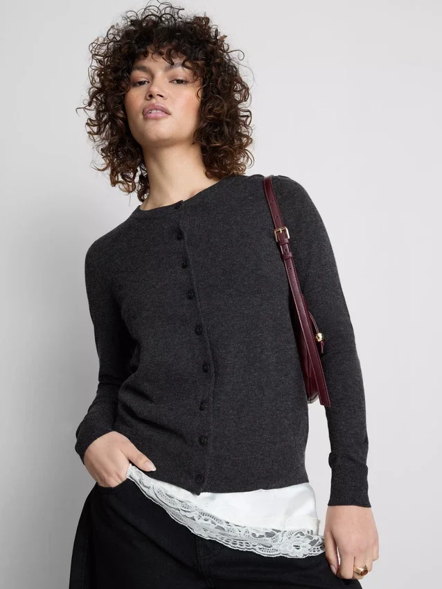 Cardigan de manga larga y cuello redondo