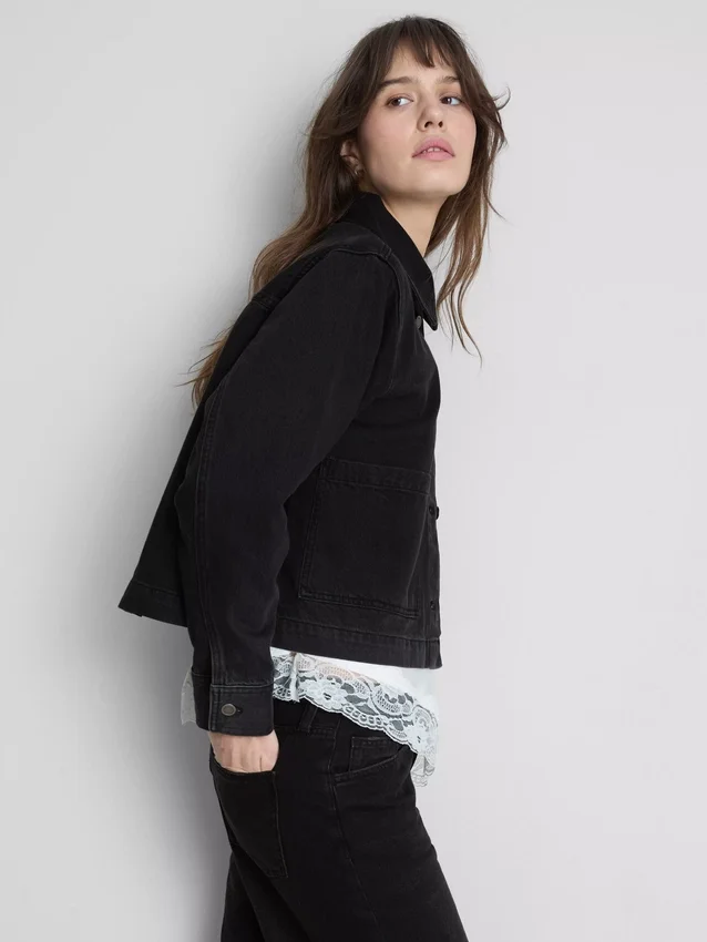 Chaqueta de mezclilla con bolsillos de parche de algodón