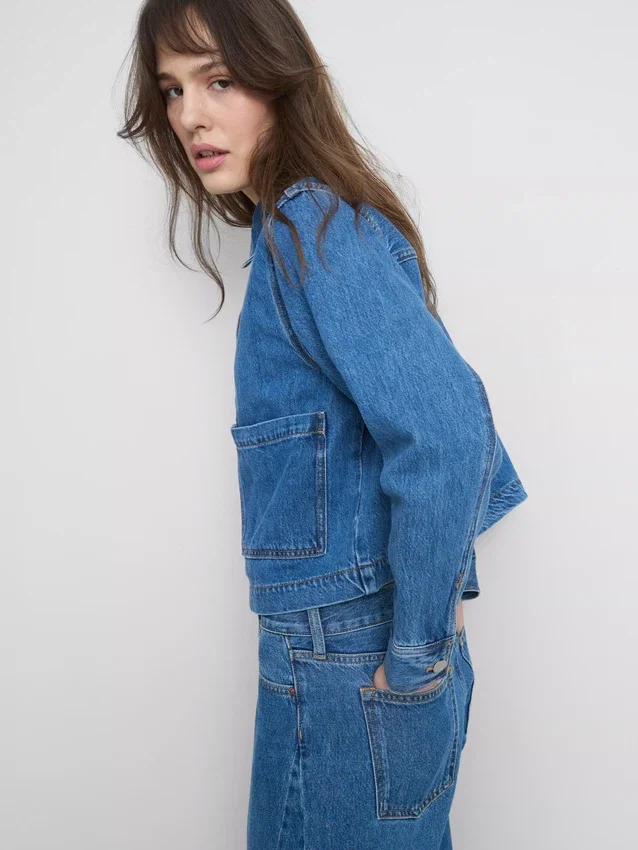 Chaqueta de mezclilla con bolsillos de parche de algodón