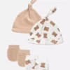 Conjunto de 2 piezas de gorro y manoplas de osito para recién nacidos