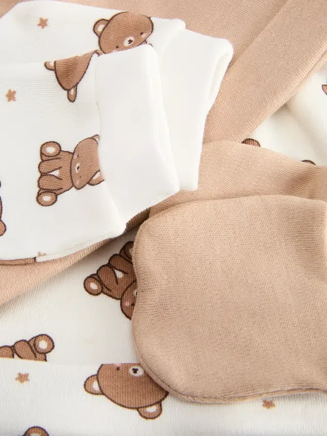 Conjunto de 2 piezas de gorro y manoplas de osito para recién nacidos