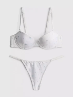 Conjunto de lencería push-up de satén con estampado floral