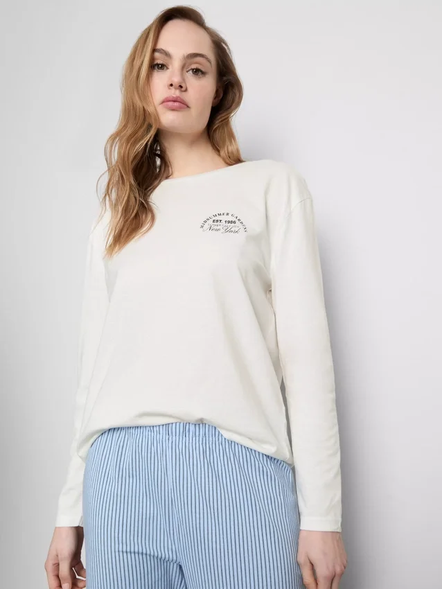 Conjunto de pijama de algodón estampado con cuello redondo
