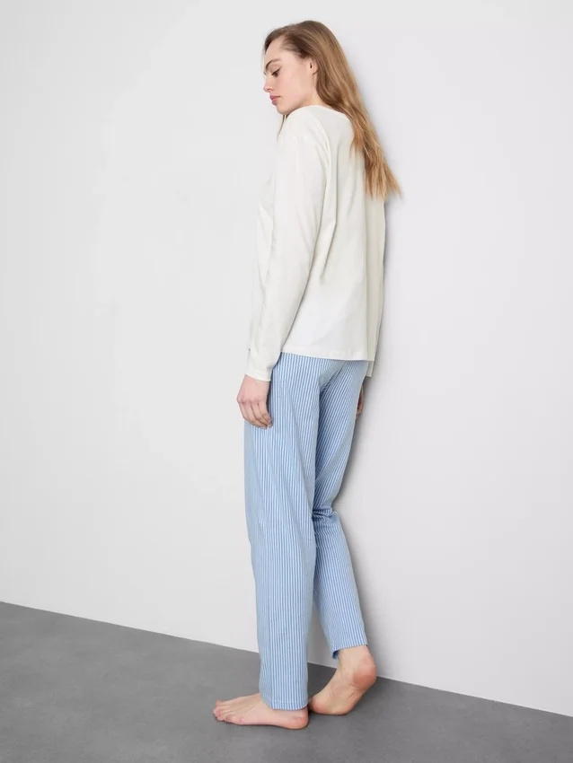 Conjunto de pijama de algodón estampado con cuello redondo