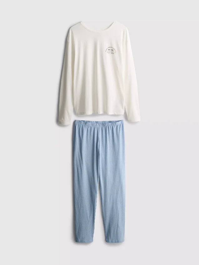 Conjunto de pijama de algodón estampado con cuello redondo