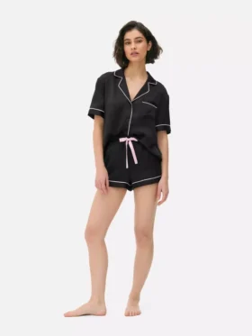 Conjunto de pijama de pantalones cortos estilo boyfriend de satén