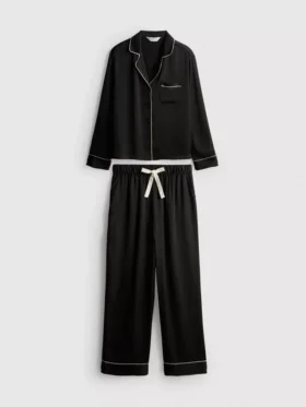 Conjunto de pijama estilo boyfriend con ribetes de satén
