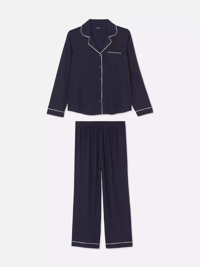 Conjunto de pijama estilo boyfriend de manga larga en tejido de punto jersey
