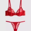 Conjunto de ropa interior de malla con bordado de cerezas