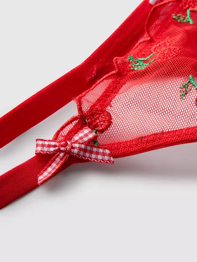 Conjunto de ropa interior de malla con bordado de cerezas