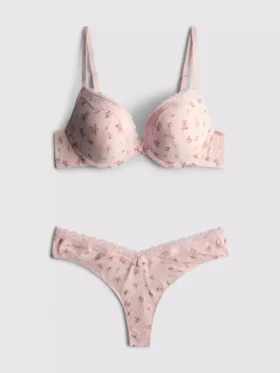 Conjunto de sostén push-up estampado y tanga