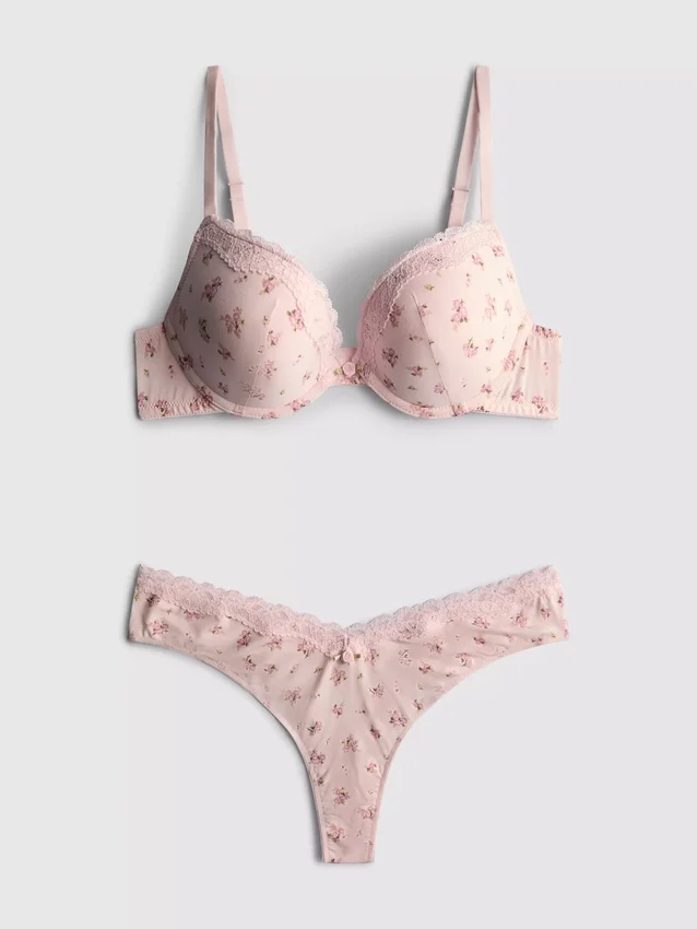 Conjunto de sostén push-up estampado y tanga