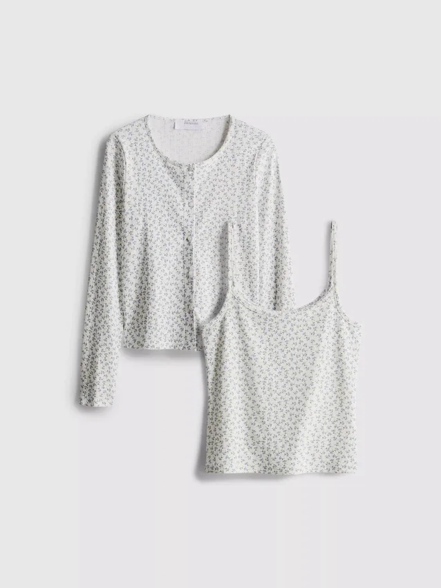 Conjunto de suéter y camiseta sin mangas de punto calado