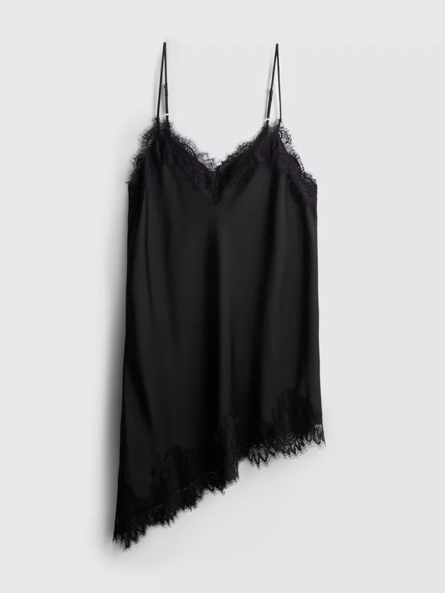 El vestido lencero asimétrico de encaje satinado de The Edit