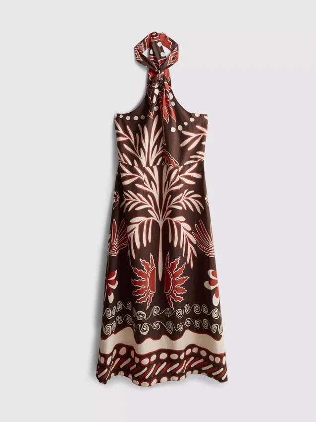 El vestido midi halter estampado de mezcla de lino de The Edit