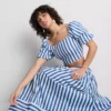Falda larga de algodón a rayas con corte en A