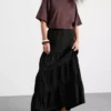 Falda larga de estilo campesino con volantes de algodón