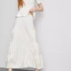 Falda larga de estilo campesino con volantes de algodón