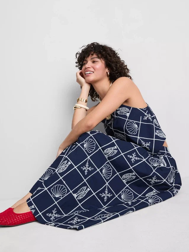 Falda midi de algodón bordada con corte en A