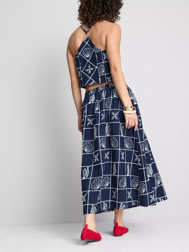 Falda midi de algodón bordada con corte en A