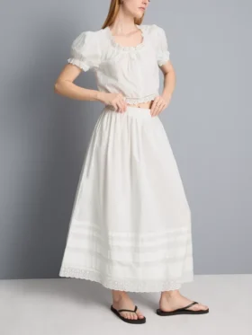 Falda midi de algodón con bordado