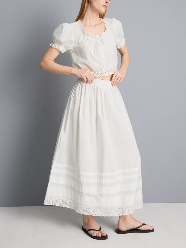 Falda midi de algodón con bordado