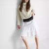 Falda midi de encaje en capas con alto contenido de algodón