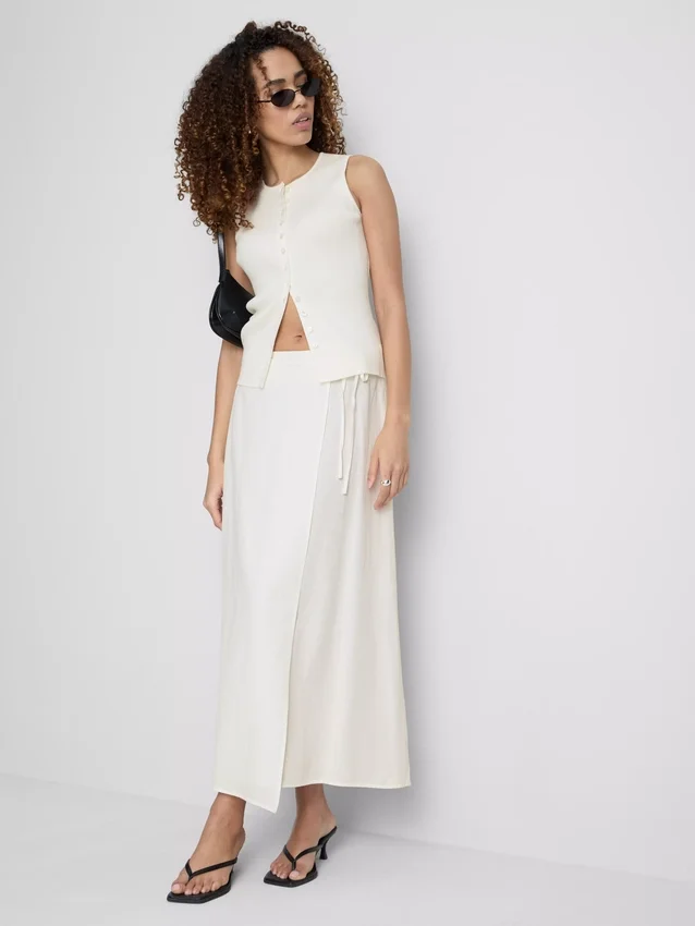 Falda midi de mezcla de algodón con lazo lateral