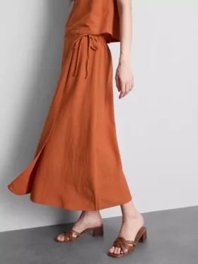Falda midi de mezcla de algodón con lazo lateral