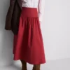 Falda midi de popelín de algodón con cintura baja