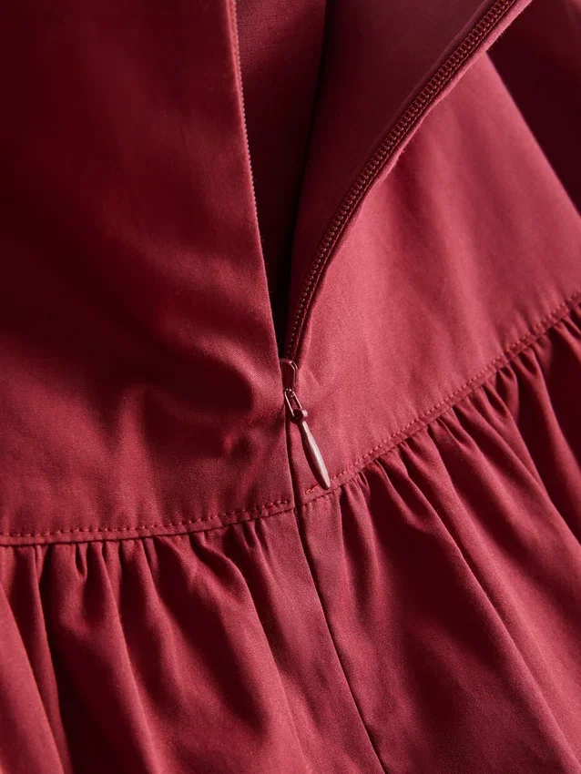 Falda midi de popelín de algodón con cintura baja