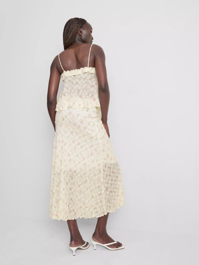 Falda midi floral texturizada de mezcla de algodón