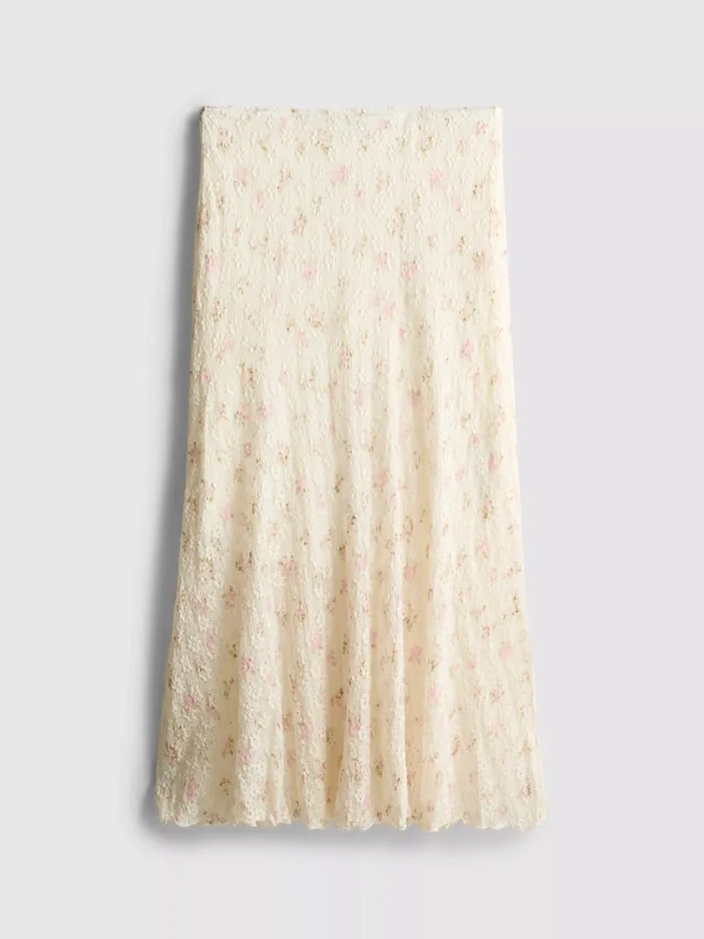 Falda midi floral texturizada de mezcla de algodón