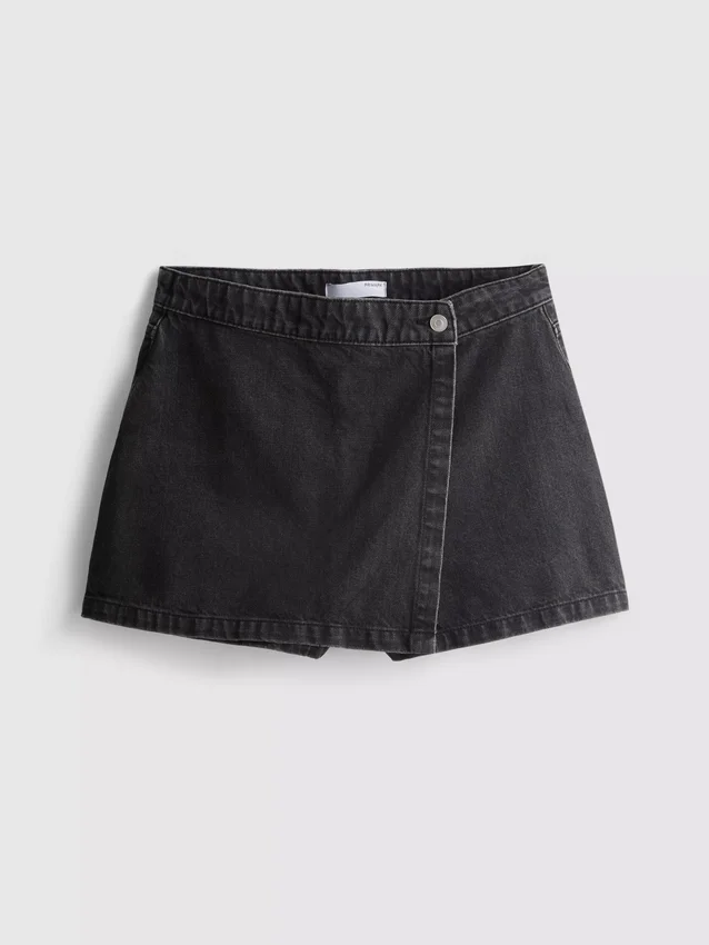 Falda-pantalón de mezclilla de algodón de cintura alta