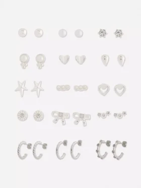 Juego de 15 aretes de botón y aros