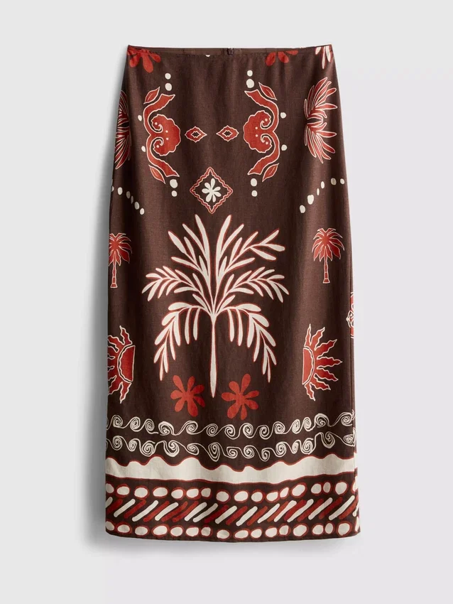 La falda midi estampada de mezcla de lino de The Edit