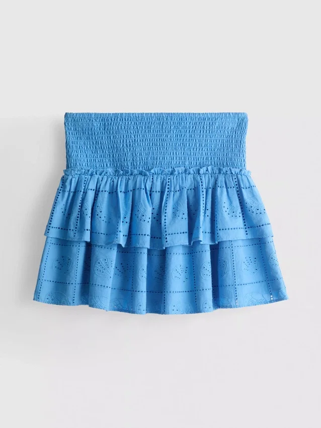 Mini falda de algodón con volantes y bordados