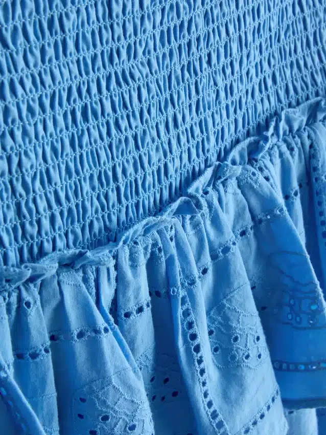 Mini falda de algodón con volantes y bordados